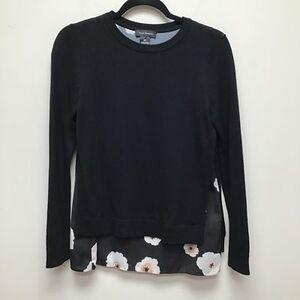 Club Monaco Black Layered Sweater with White Floral Hem